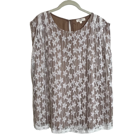 Entro Womens Lace Sleeveless Pullover Blouse Large Beige with White Lace Overlay - Picture 1 of 6